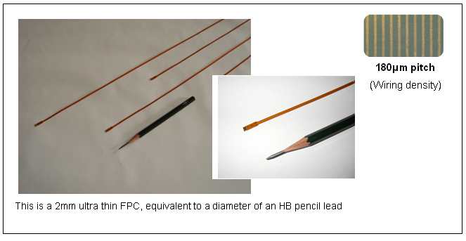 This is a 2mm ultra thin FPC, equivalent to a diameter of an HB pencil lead