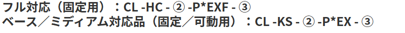 フル対応（固定用）：CL -HC - ② -P*EXF - ③　ベース／ミディアム対応品（固定／可動用）：CL -KS - ② -P*EX - ③