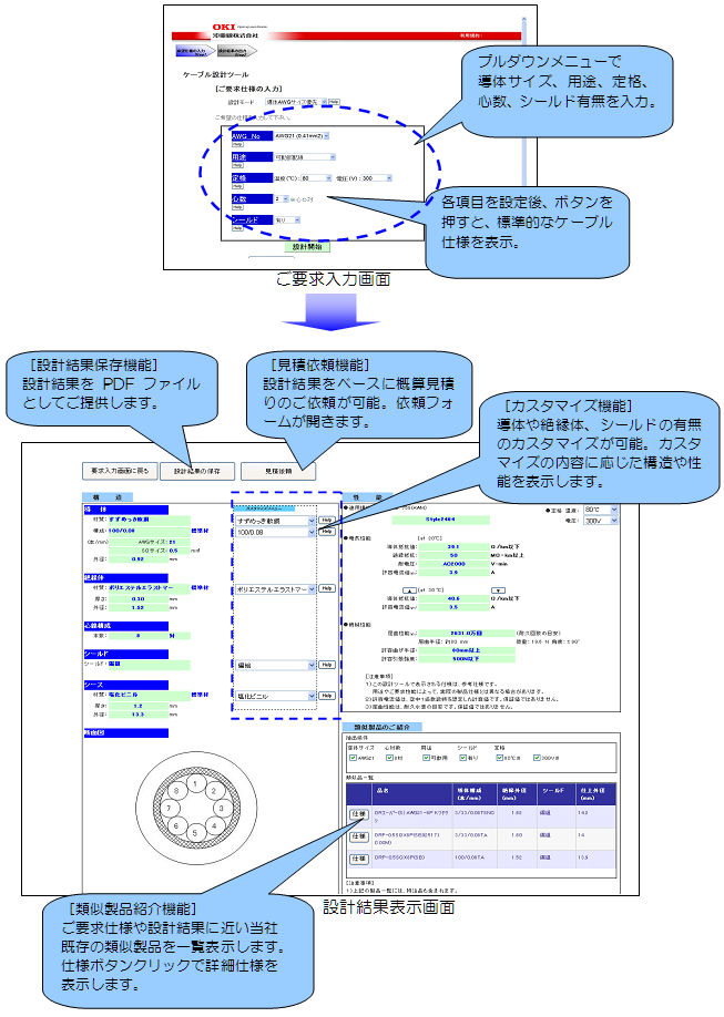 「ケーブル設計ツール」画面イメージ